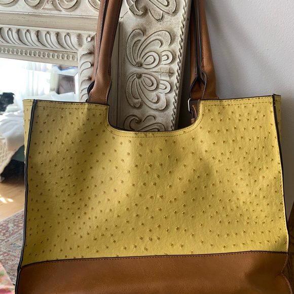 Mustard and brown large purse - Picture 2 of 6